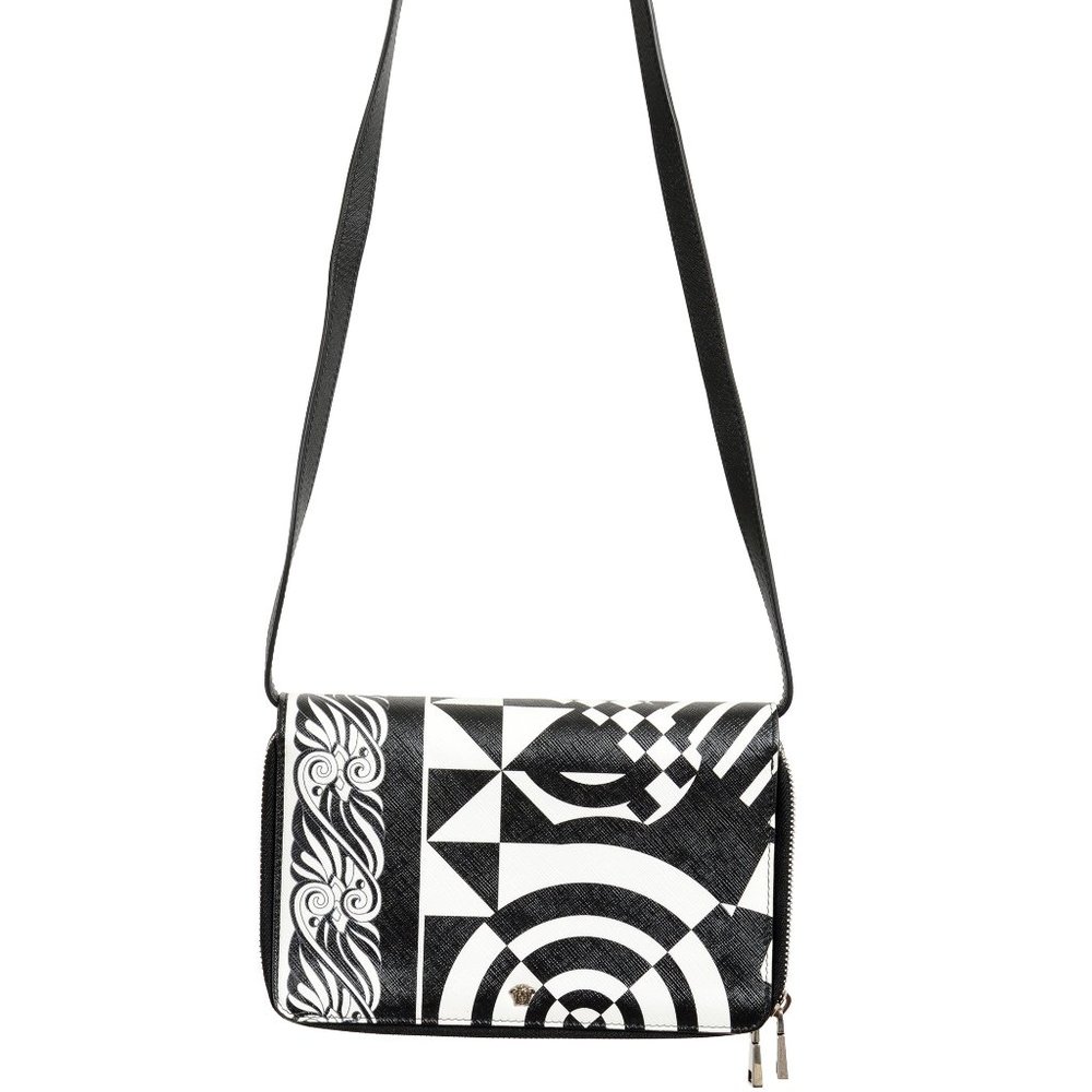 Versace Saffiano Leather Shoulder Clutch Handbag